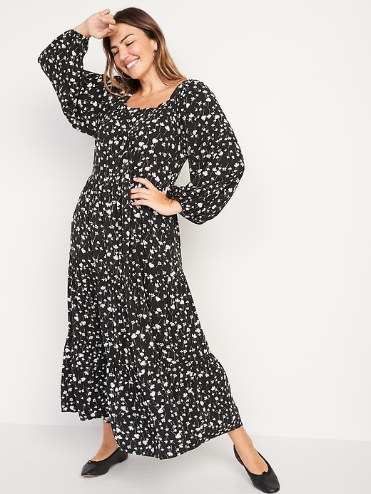 Image number 5 showing, Long-Sleeve Floral-Print Tiered Midi Swing Dress for Women