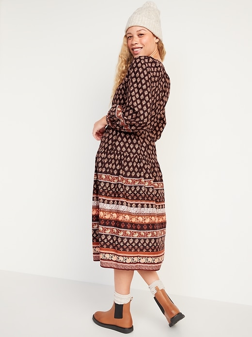 Image number 2 showing, Long-Sleeve Waist-Defined Tiered Poet Midi Dress for Women