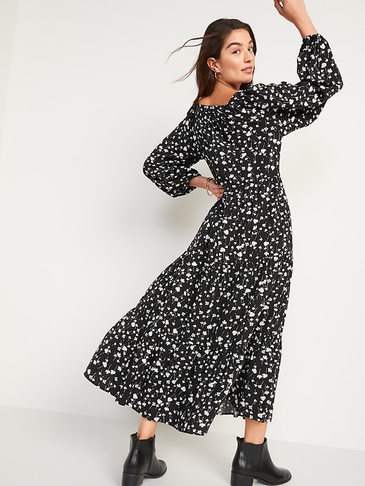 Image number 2 showing, Long-Sleeve Floral-Print Tiered Midi Swing Dress for Women