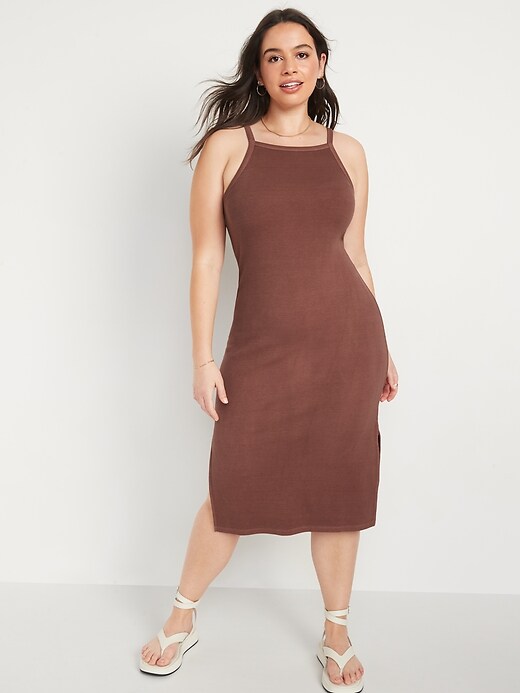 Camel Snatched Rib Cap Sleeve Bodycon Dress