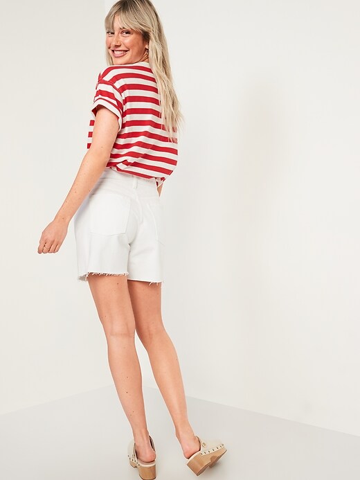 Image number 2 showing, High-Waisted Slouchy Straight White Cut-Off Non-Stretch Jean Shorts for Women -- 5-inch inseam