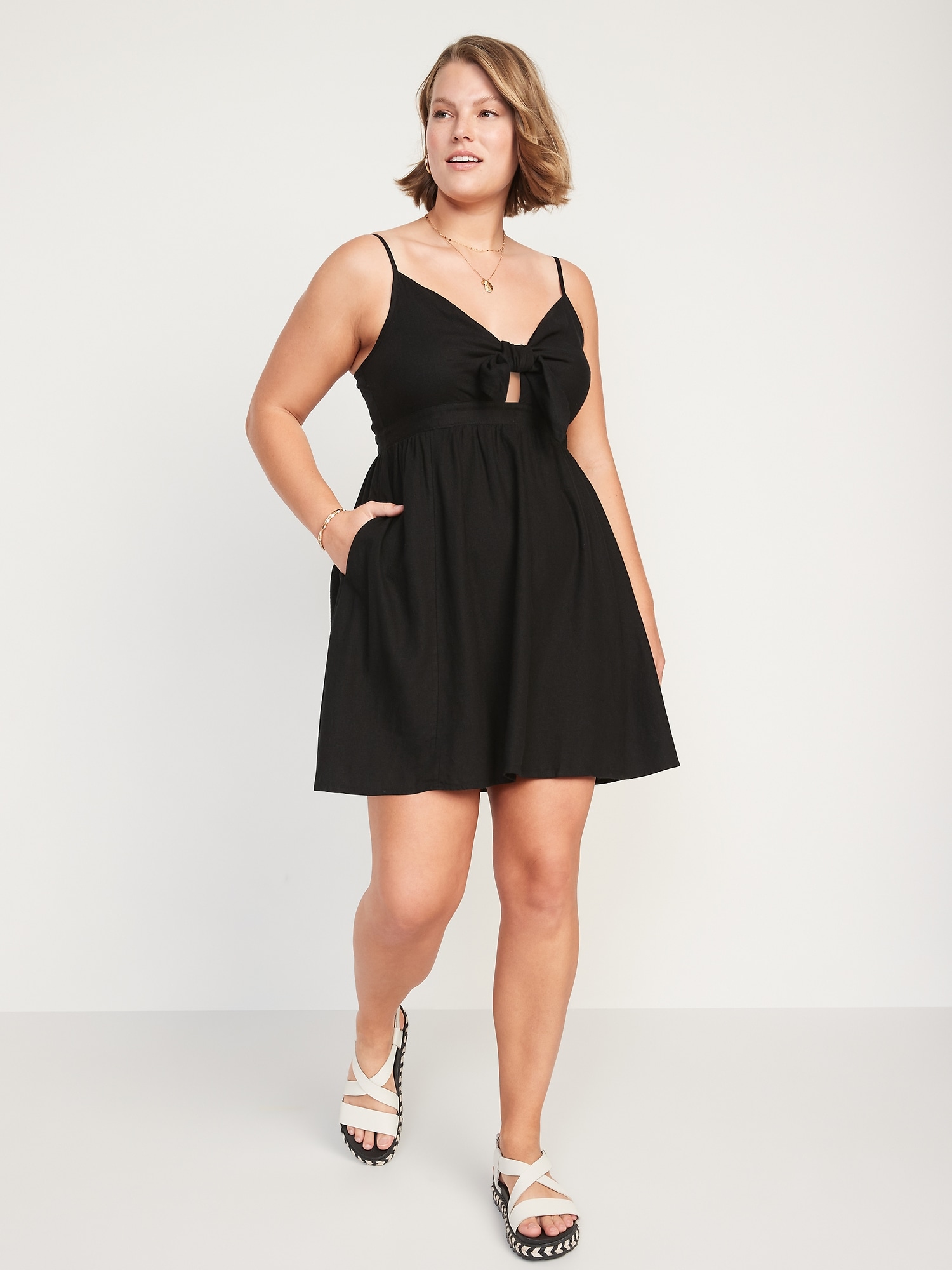 Fit & Flare Tie-Shoulder Mini Cami Dress