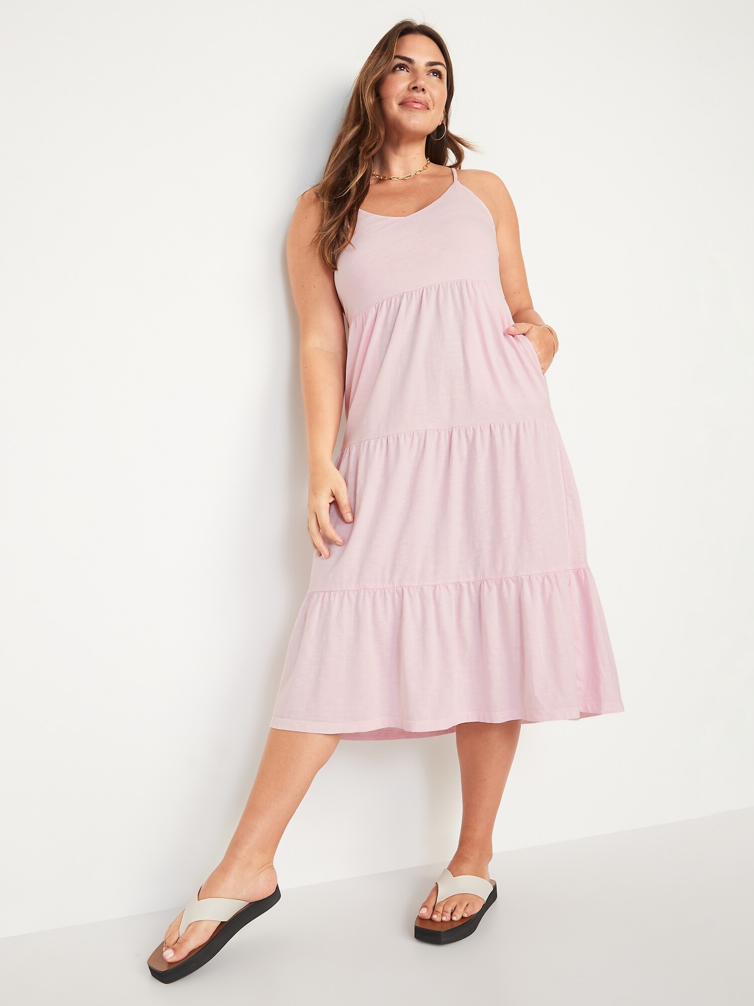 Tiered Slub-Knit Midi Cami Swing Dress | Old Navy