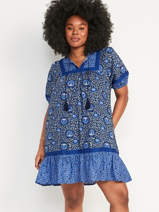 Image number 4 showing, Puff-Sleeve Printed Mini Swing Dress for Women