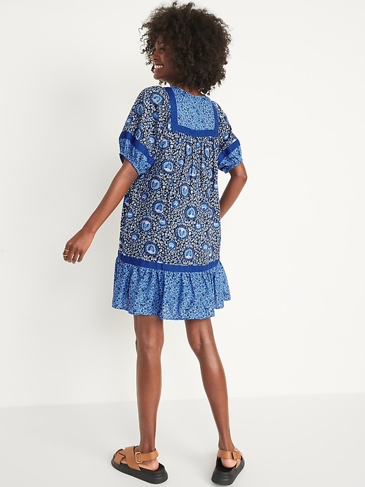 Image number 2 showing, Puff-Sleeve Printed Mini Swing Dress for Women