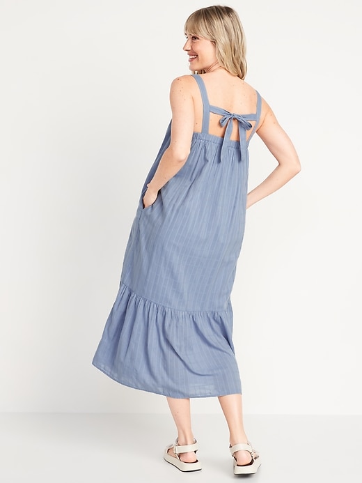 Image number 2 showing, Sleeveless Tiered Windowpane Tie-Back Midi Swing Dress for Women