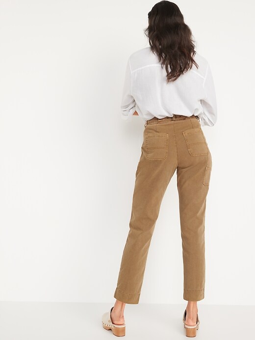 L'image numéro 2 présente Pantalon de travail droit à taille haute en coutil pour Femme