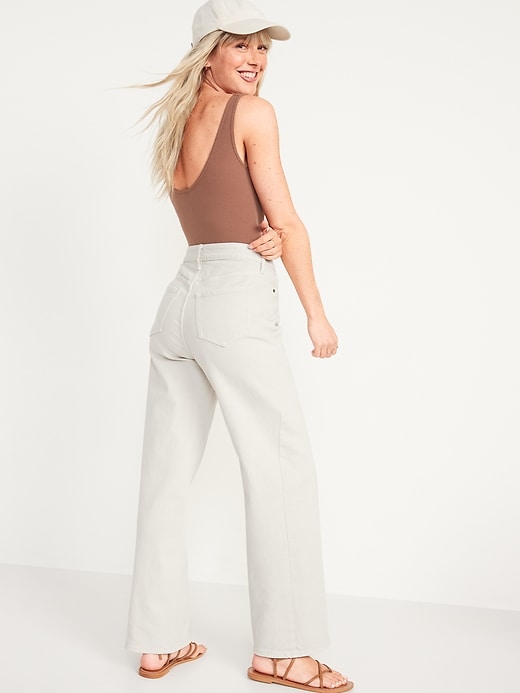 High Rise Wide Leg Ecru Jeans