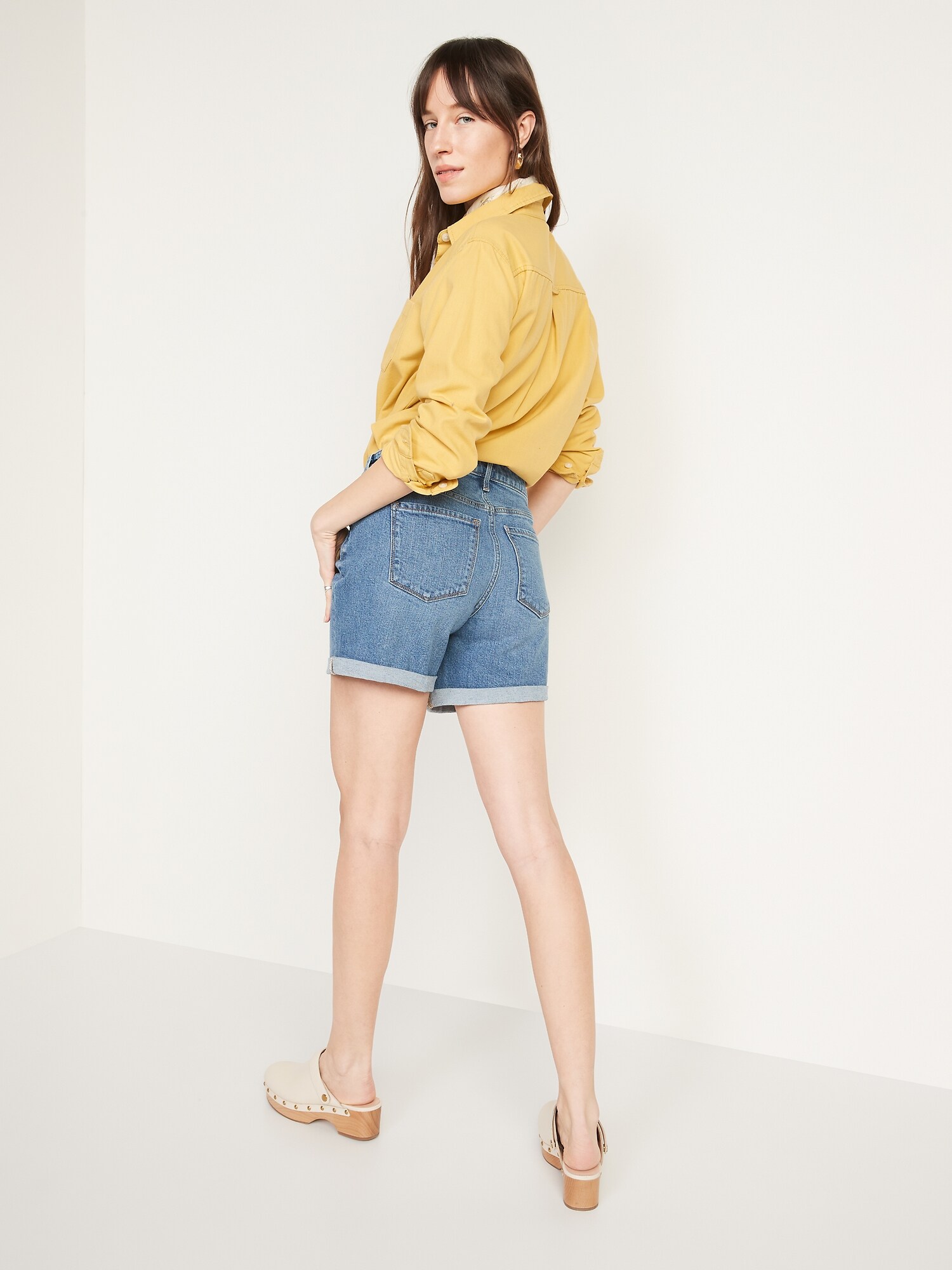 Yellow jean shorts store womens