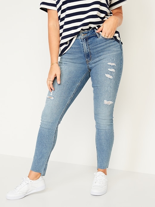 Image number 5 showing, Mid-Rise Rockstar Super-Skinny Ripped Cut-Off Ankle Jeans for Women