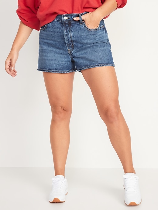 Image number 5 showing, High-Waisted Button-Fly Slouchy Straight Non-Stretch Jean Shorts for Women -- 3-inch inseam