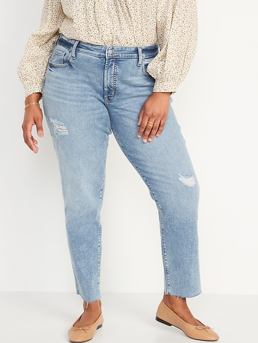 Image number 5 showing, Curvy High-Waisted OG Straight Distressed Cut-Off Jeans for Women