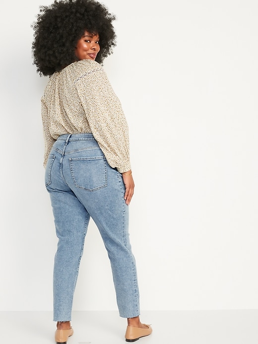 Image number 6 showing, Curvy High-Waisted OG Straight Distressed Cut-Off Jeans for Women