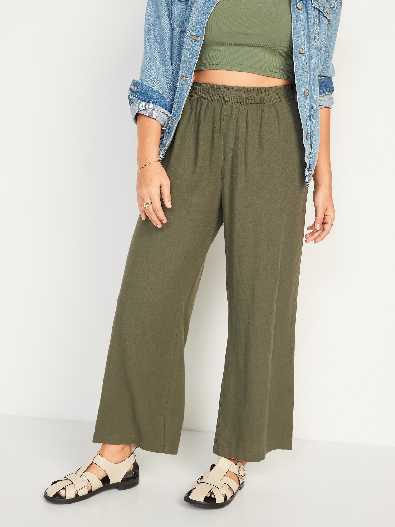 High-Waisted Linen-Blend Wide-Leg Pants 