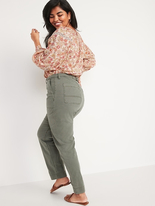 High-Waisted Straight Canvas Workwear Pants for Women