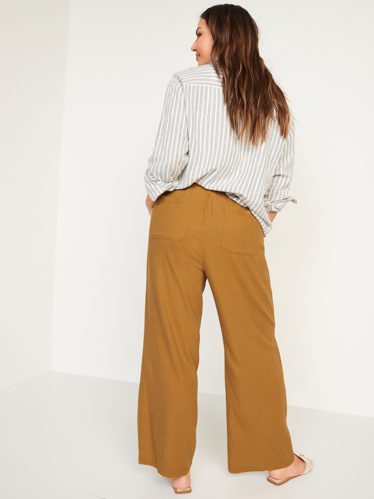High-Waisted Linen-Blend Wide-Leg Pants 