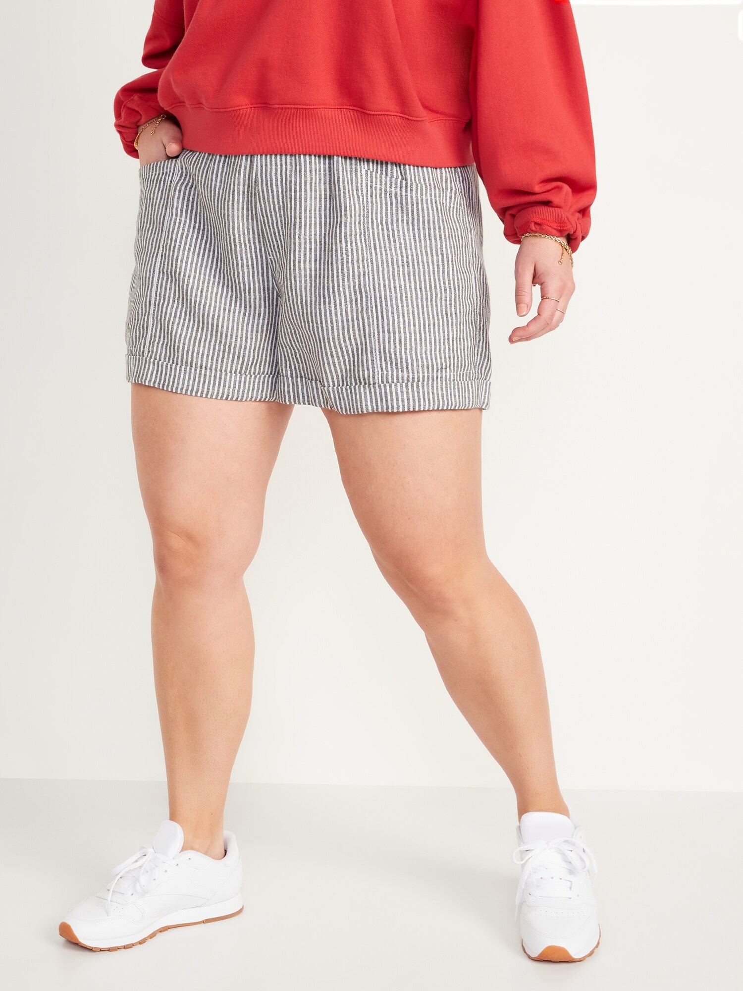 High-Waisted Railroad-Stripe Linen 