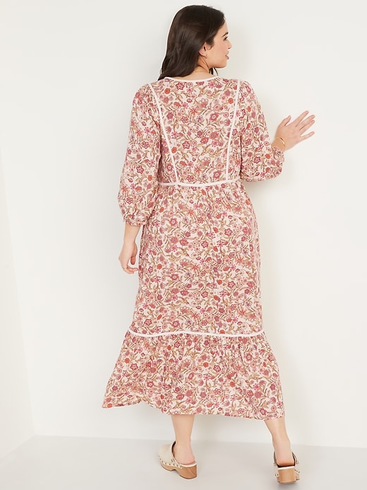 Image number 6 showing, Floral-Print 3/4-Sleeve Tie-Neck Maxi Swing Dress