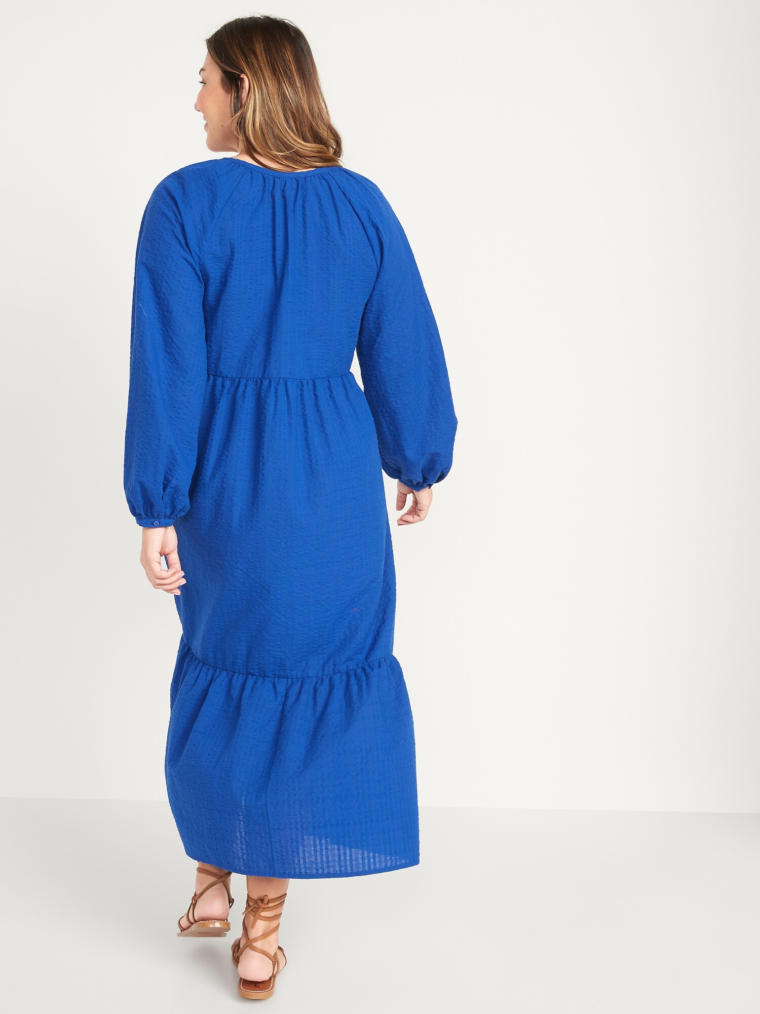 Long-Sleeve Seersucker All-Day Midi Swing Dress for Women | Old Navy