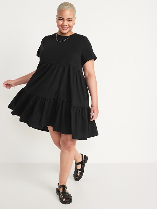 Short-Sleeve Tiered Slub-Knit Mini Swing Dress | Old Navy Short-Sleeve Tiered Slub-Knit Mini Swing Dress | Old Navy