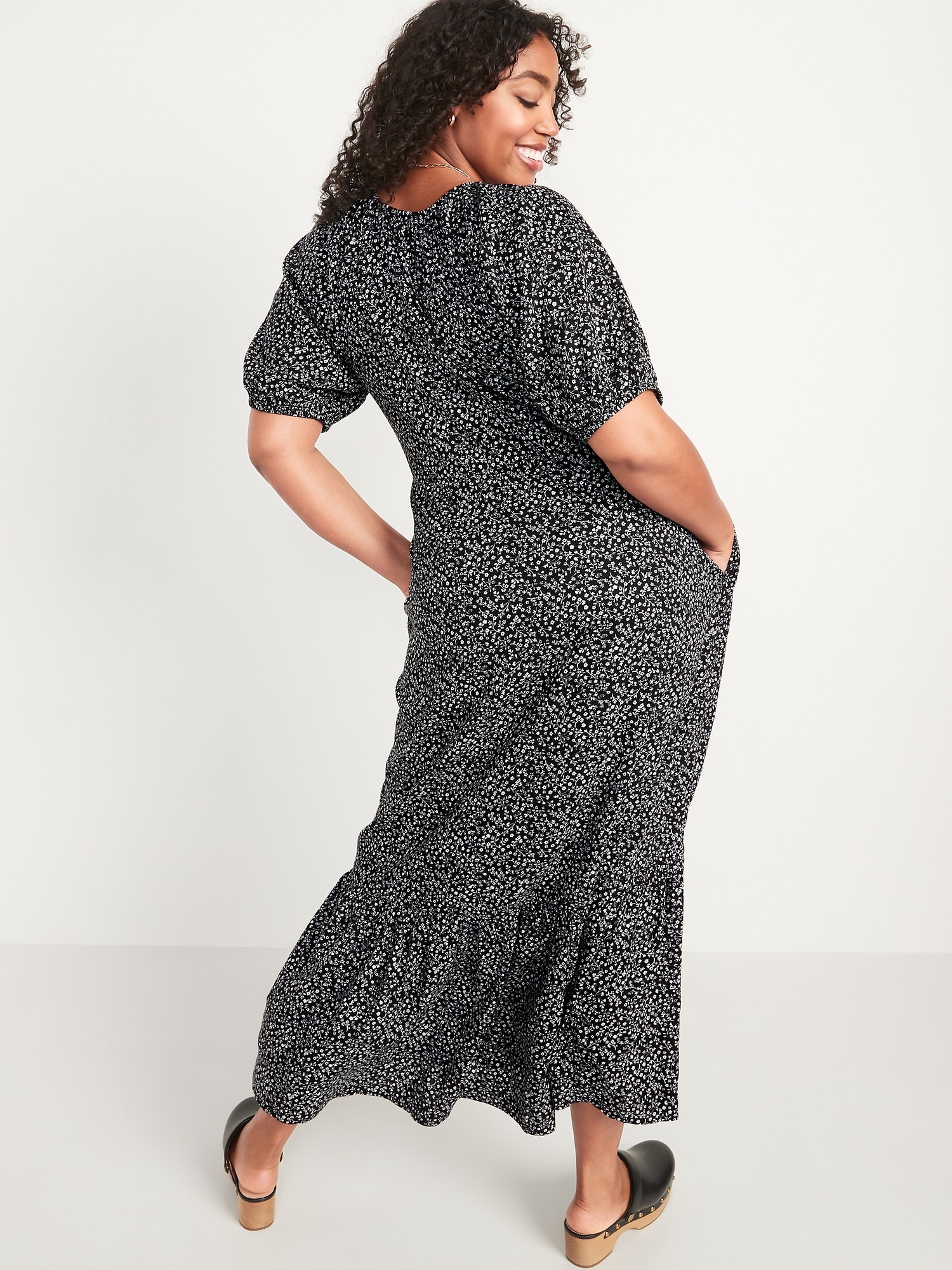 Floral-Print Puff-Sleeve All-Day Maxi Swing Dress for Women | Old Navy