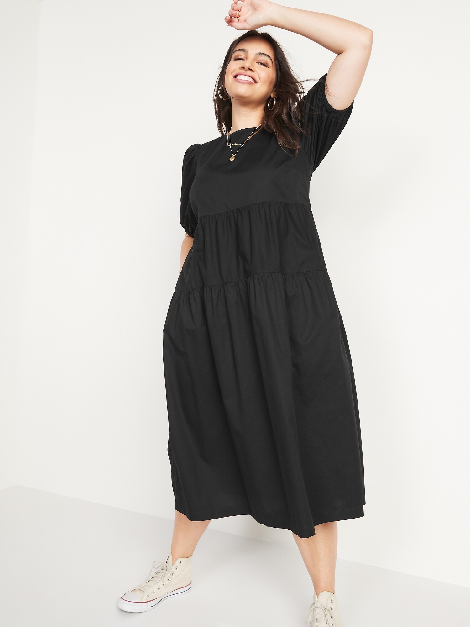 Puff-Sleeve All-Day Midi Swing Dress for Women