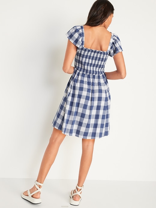 Image number 2 showing, Fit & Flare Flutter-Sleeve Gingham Mini Dress for Women