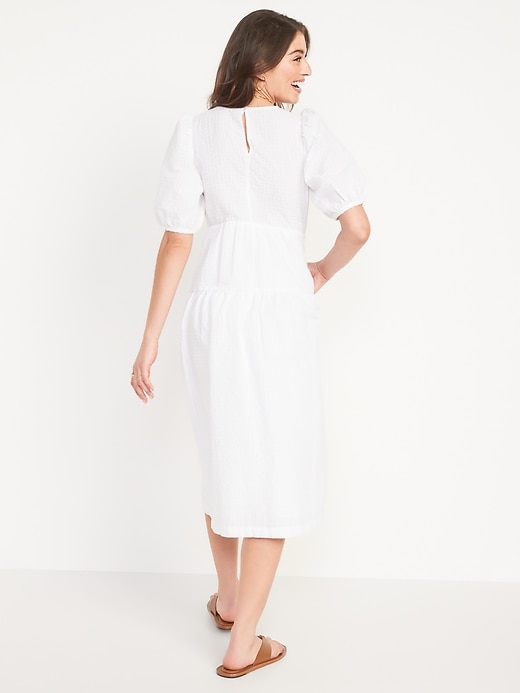 Tiered Puff-Sleeve All-Day Midi Swing Dress for Women | Old Navy