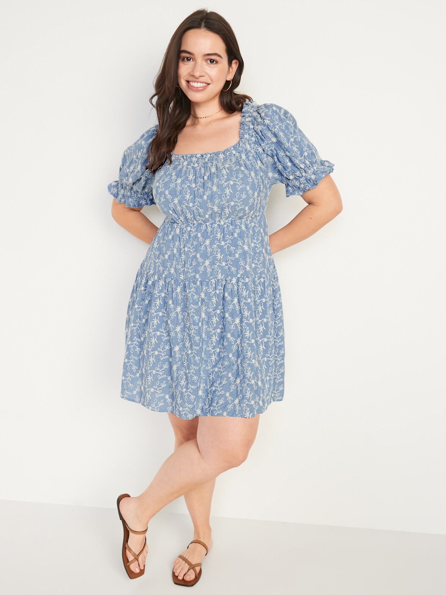 Puff-Sleeve Tiered Mini Swing Dress for Women