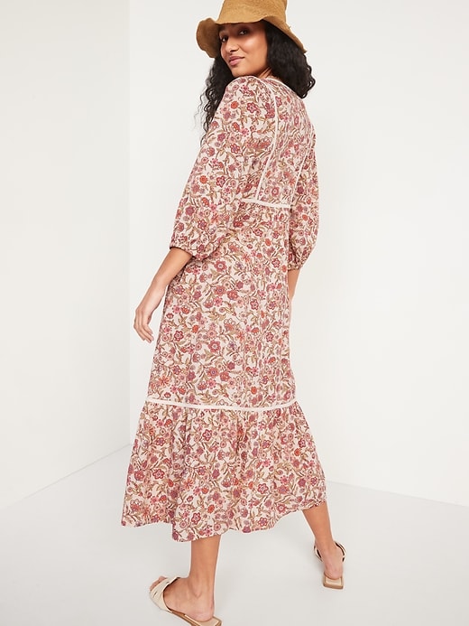 Image number 2 showing, Floral-Print 3/4-Sleeve Tie-Neck Maxi Swing Dress