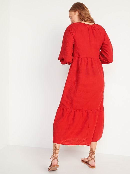 Image number 2 showing, Long-Sleeve Seersucker All-Day Midi Swing Dress for Women