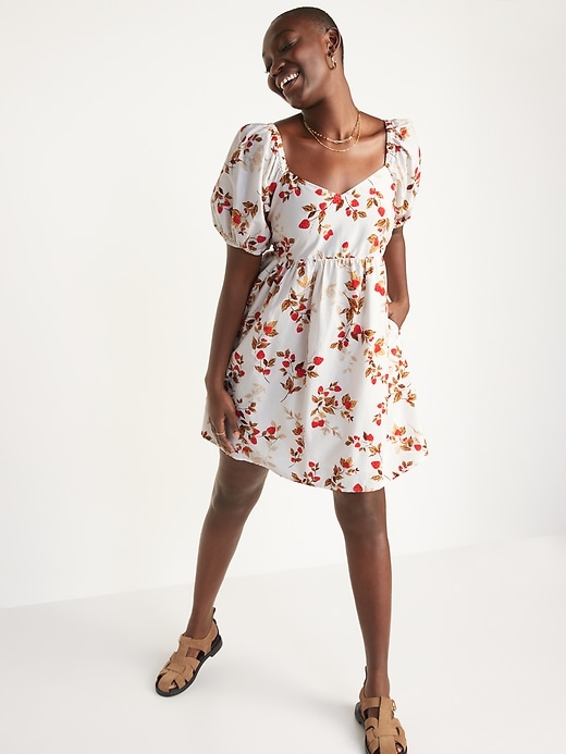 Image number 5 showing, Puff-Sleeve Fit & Flare Printed All-Day Mini Dress