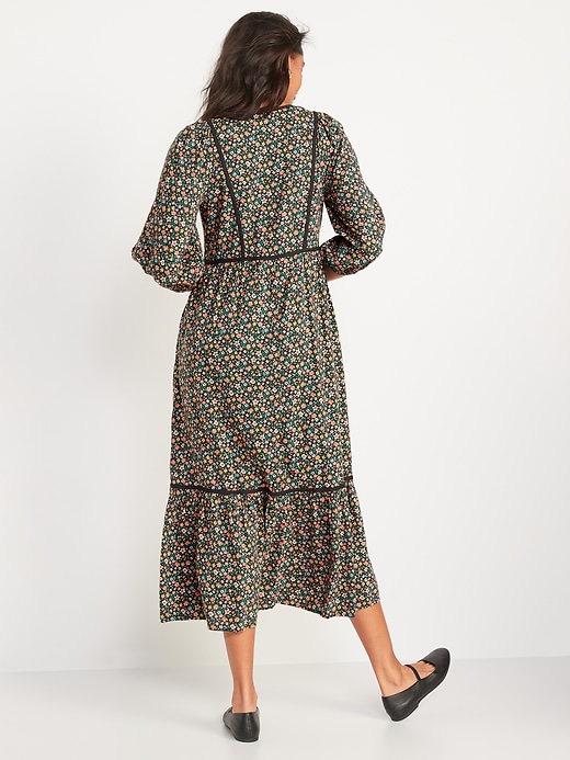 Image number 2 showing, Tie-Neck 3/4-Sleeve All-Day Maxi Swing Dress for Women