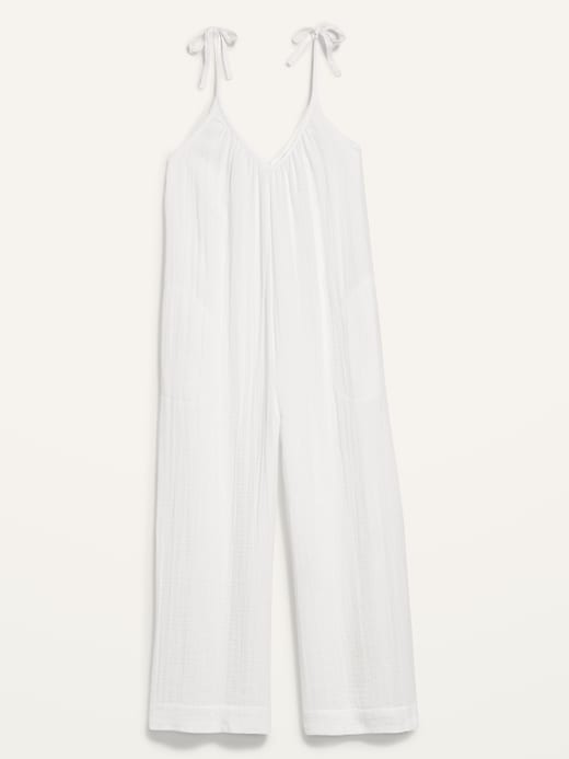 Image number 4 showing, Tie-Shoulder Cropped Crinkled Jumpsuit for Women