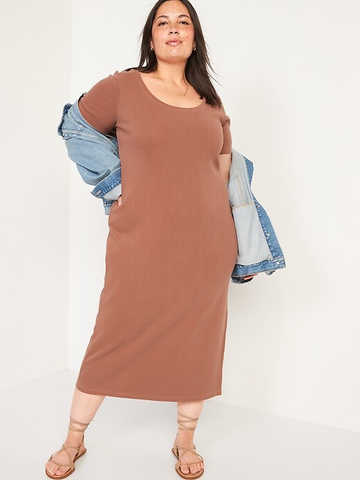 Image number 3 showing, Fitted Short-Sleeve Rib-Knit Maxi Dress for Women