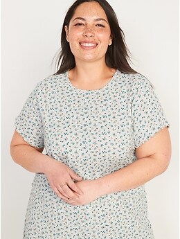 Short-Sleeve Floral Lettuce-Edge Pointelle-Knit Pajama T-Shirt for Women