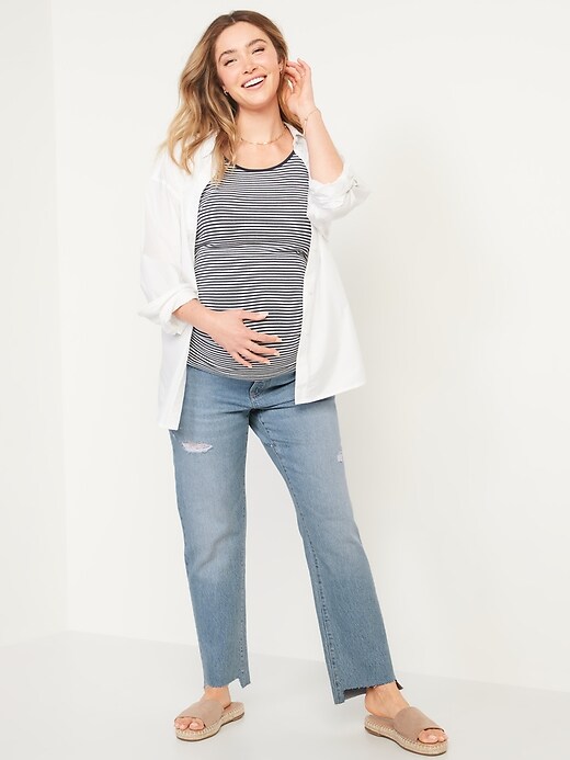 Image number 3 showing, Maternity Full Panel Ripped Slouchy Straight Cut-Off Jeans