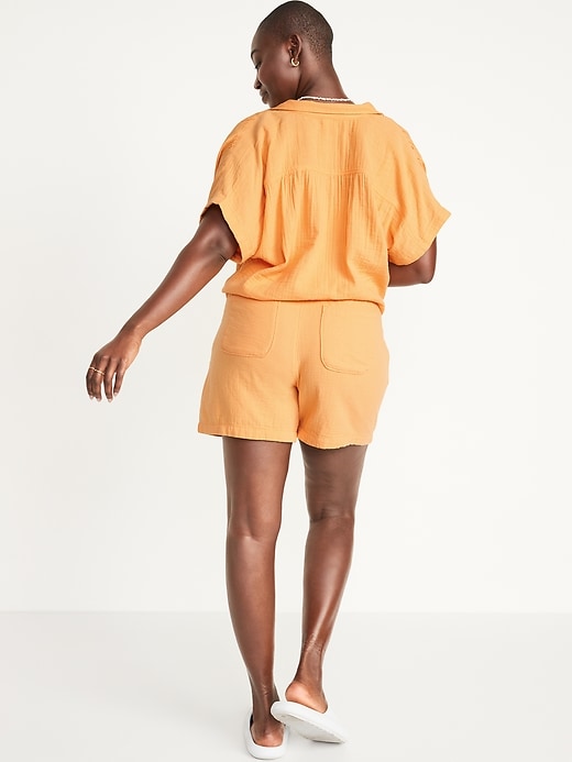 Image number 6 showing, High-Waisted Textured Cotton Pull-On Shorts for Women -- 5-inch inseam