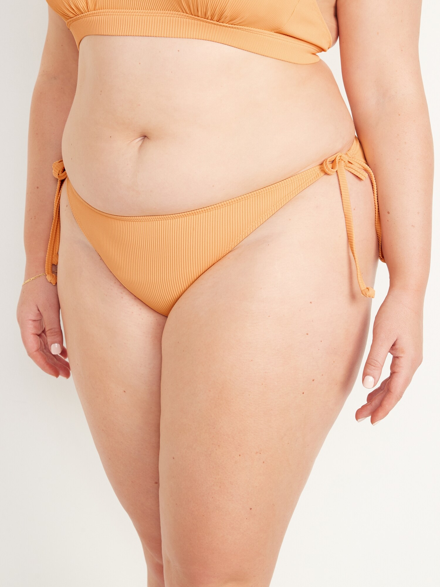 Low-Rise Rib-Knit String Bikini Swim Bottoms