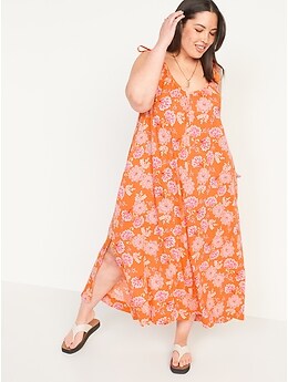 Tie-Shoulder Tasseled Floral-Print All-Day Maxi Swing Dress for Women