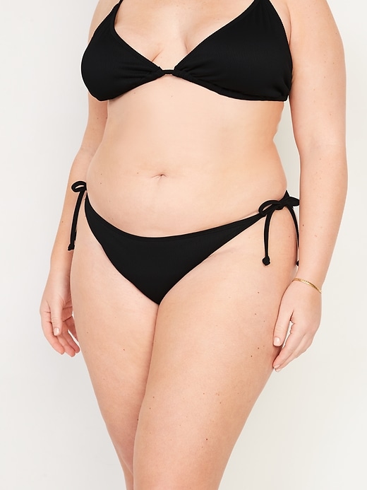 Image number 7 showing, Low-Rise Rib-Knit String Bikini Swim Bottoms