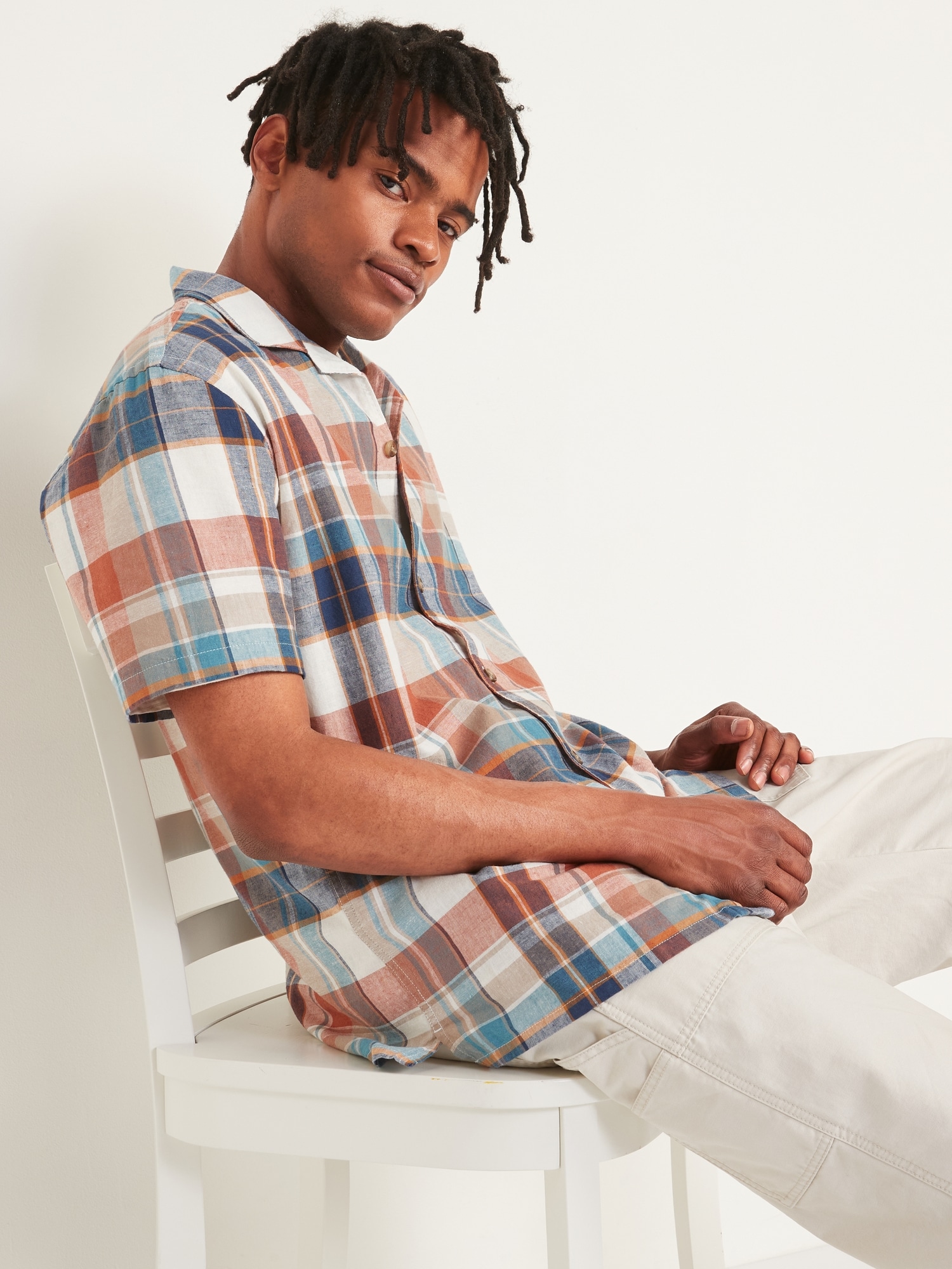 Plaid Linen & Cotton Camp Shirt