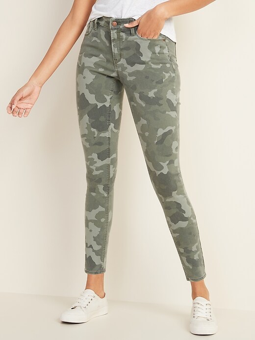 Image number 1 showing, Mid-Rise Floral-Camo Print Rockstar Super Skinny Jeans for Women