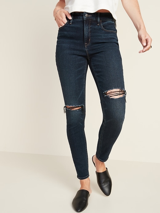 Image number 1 showing, High-Waisted Rockstar Super Skinny Ripped Jeans for Women
