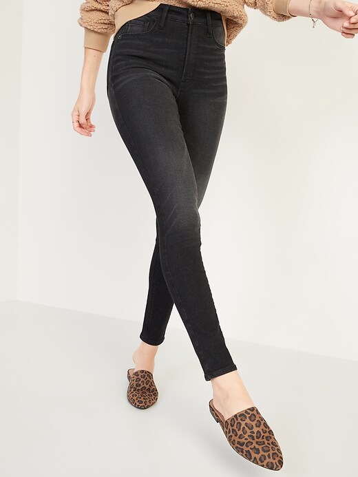 Image number 1 showing, Extra High-Waisted Rockstar 360° Stretch Super Skinny Black Jeans for Women