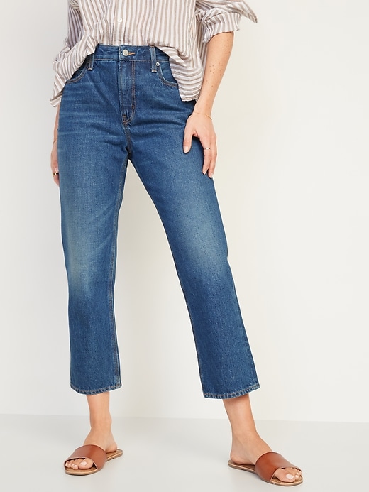 Image number 1 showing, High-Waisted Slouchy Straight Cropped Jeans for Women