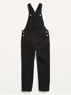 Slouchy Straight Black-Wash Jean Overalls for Girls