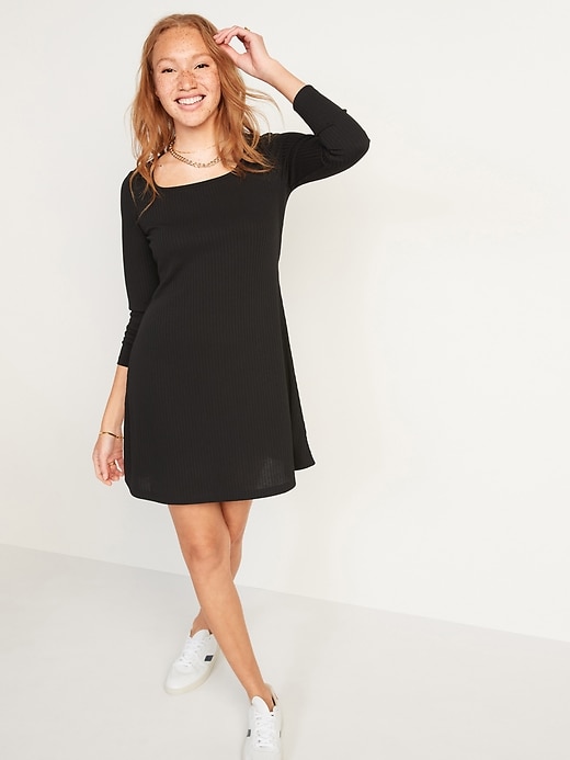 Image number 1 showing, Fit & Flare Rib-Knit Long-Sleeve Mini Dress for Women