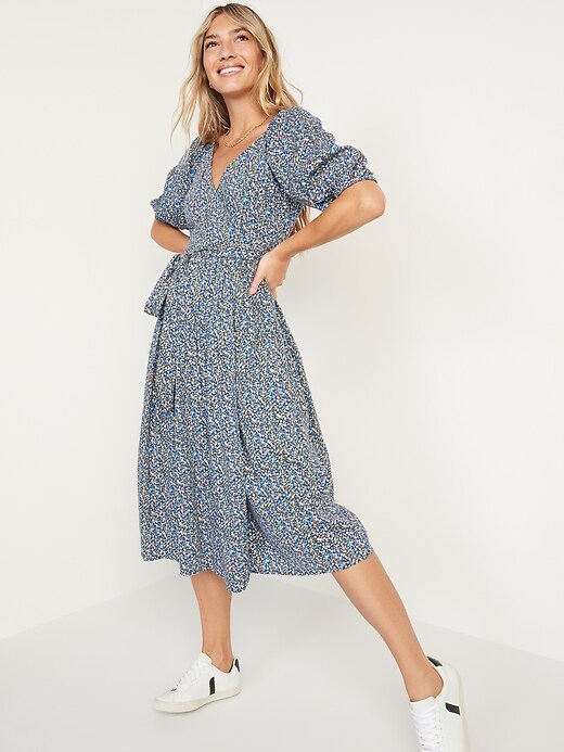 Waist Defined Floral Tie Belt Midi Wrap Dress Old Navy