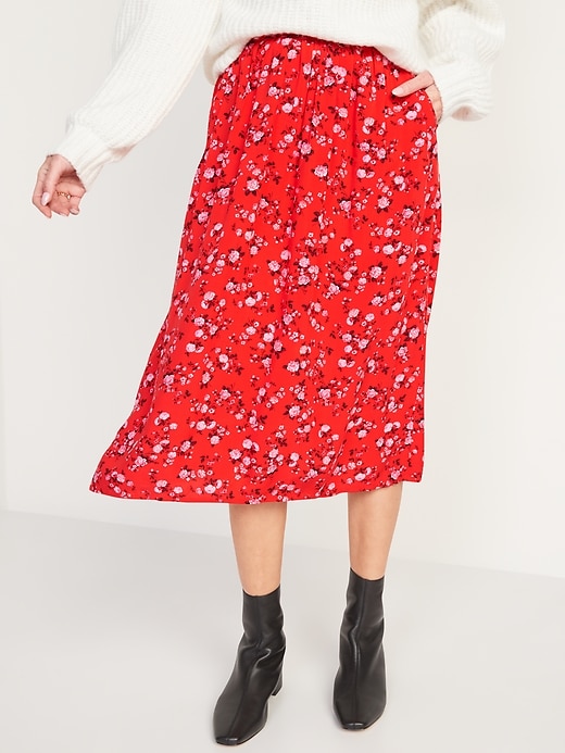 Image number 1 showing, High-Waisted Floral-Print Midi Swing Skirt for Women
